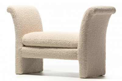 Post Modern Bench Settee Newly Upholstered in Luxurious Ivory White Boucle 