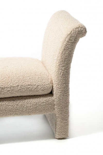 Post Modern Bench Settee Newly Upholstered in Luxurious Ivory White Boucle 