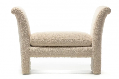 Post Modern Bench Settee Newly Upholstered in Luxurious Ivory White Boucle 