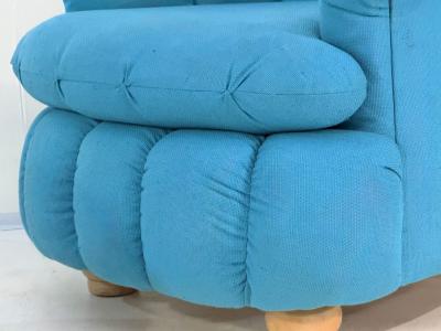 Post Modern Biscuit Tufted Pair Turquoise Lounge Chairs 1980