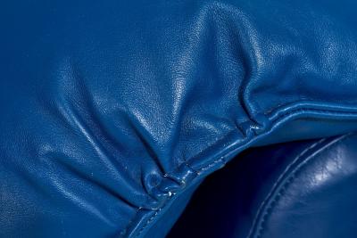 Post Modern Blue Leather Barrel Lounge Chairs 1980