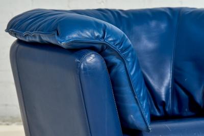 Post Modern Blue Leather Barrel Lounge Chairs 1980
