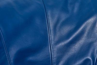 Post Modern Blue Leather Barrel Lounge Chairs 1980