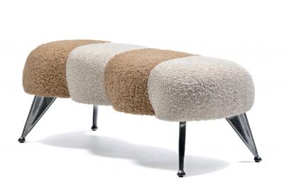 Post Modern Caterpillar Two Tone Bench with Chrome Legs in Ivory Latte Boucl 