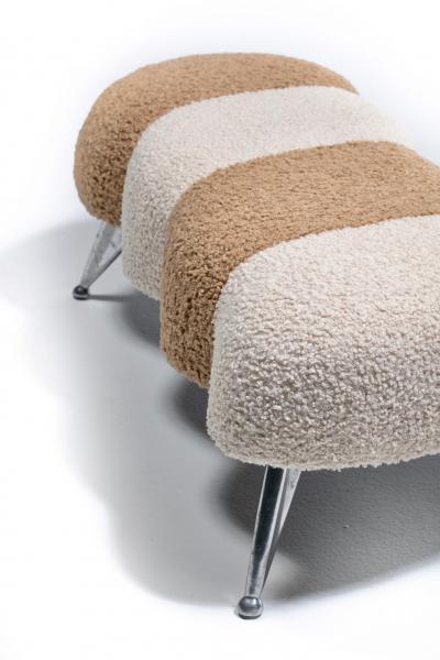 Post Modern Caterpillar Two Tone Bench with Chrome Legs in Ivory Latte Boucl 