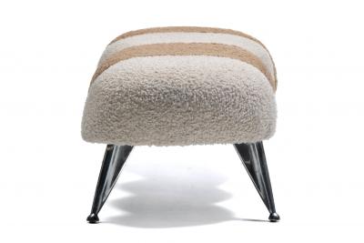 Post Modern Caterpillar Two Tone Bench with Chrome Legs in Ivory Latte Boucl 