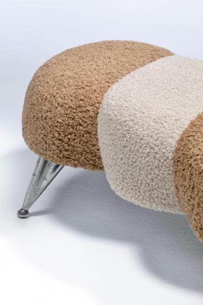 Post Modern Caterpillar Two Tone Bench with Chrome Legs in Ivory Latte Boucl 