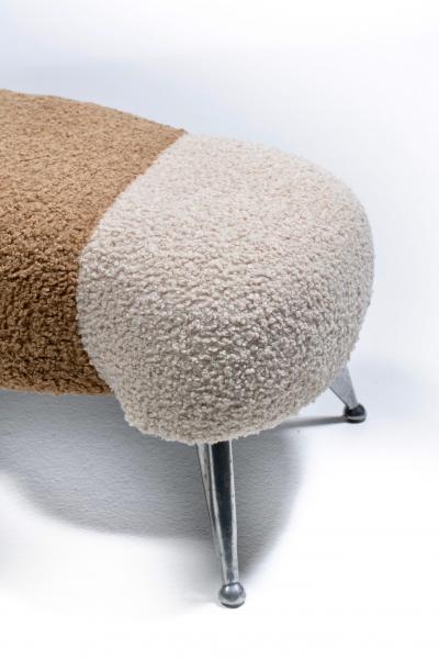 Post Modern Caterpillar Two Tone Bench with Chrome Legs in Ivory Latte Boucl 