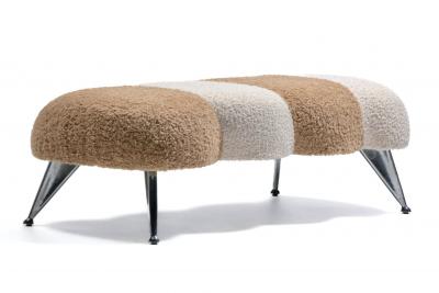 Post Modern Caterpillar Two Tone Bench with Chrome Legs in Ivory Latte Boucl 
