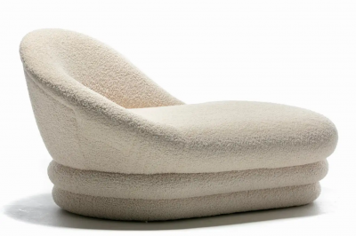 Post Modern Chaise Lounge Newly Upholstered in Ivory White Boucl 