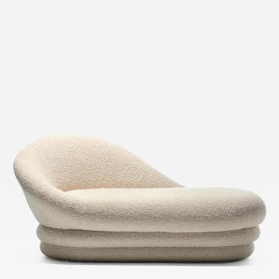 Post Modern Chaise Lounge Newly Upholstered in Ivory White Boucl 