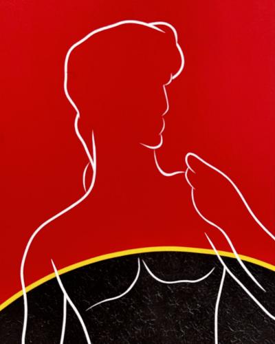 Post Modern Geometric Figural Acrylic on Canvas Signed AB 1980