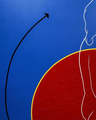 Post Modern Geometric Figural Acrylic on Canvas Signed AB 1980