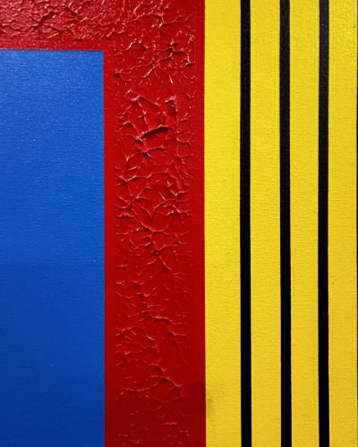 Post Modern Geometric Figural Acrylic on Canvas Signed AB 1980