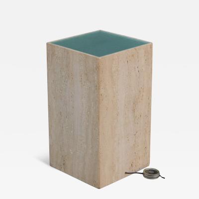 Post Modern Italian Travertine Marble Frosted Glass Illuminated Pedestal