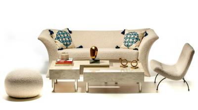 Post Modern Two Part Onyx Marble and Chrome Coffee Table