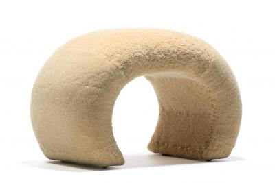 Post Modern Waterfall Stools in New Palomino Butter Cream Sheepskin Upholstery