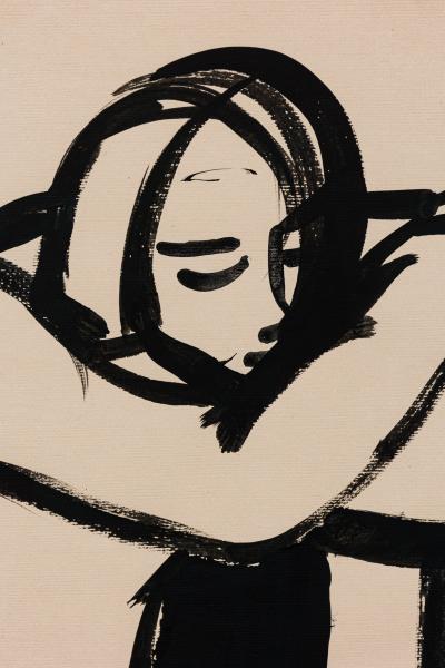 Post War American India Ink Nude Painting