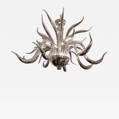 Post War Design Italian Venetian Murano Silvered Glass Chandelier