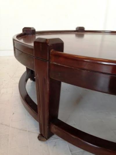 Post War Large Round Coffee Table on Wheels