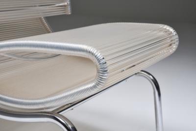 Post modern pair of easy chairs in chrome and plastic wire 1960s