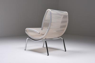 Post modern pair of easy chairs in chrome and plastic wire 1960s