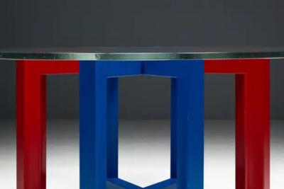 Postmodern Dining Table with Hand Blown Glass Top Italy 1980s