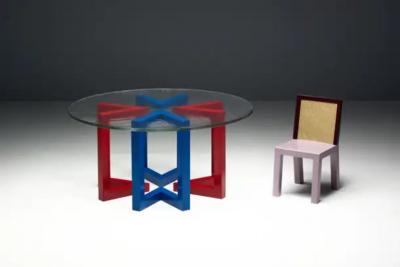 Postmodern Dining Table with Hand Blown Glass Top Italy 1980s
