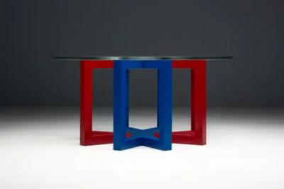 Postmodern Dining Table with Hand Blown Glass Top Italy 1980s