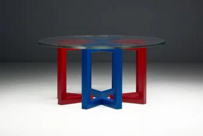 Postmodern Dining Table with Hand Blown Glass Top Italy 1980s