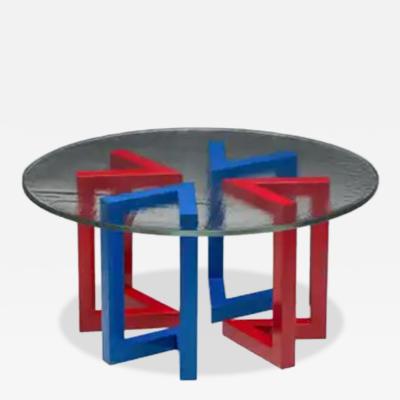 Postmodern Dining Table with Hand Blown Glass Top Italy 1980s