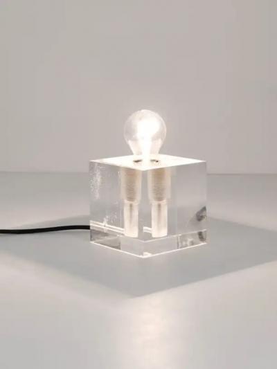 Postmodern Lucite Cubic Table or Side Lamp Italy 1970s