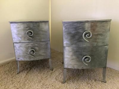 Postmodern Memphis Style Brushed Aluminum Nightstands End Tables
