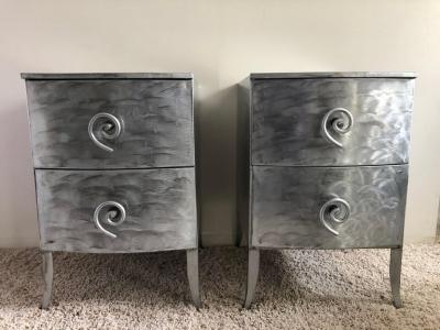 Postmodern Memphis Style Brushed Aluminum Nightstands End Tables
