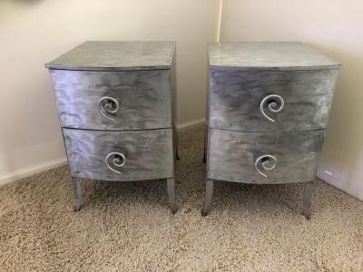 Postmodern Memphis Style Brushed Aluminum Nightstands End Tables