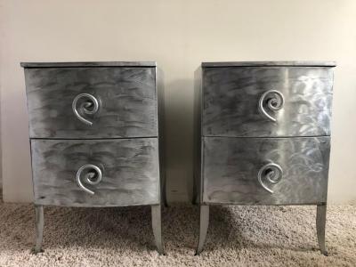 Postmodern Memphis Style Brushed Aluminum Nightstands End Tables