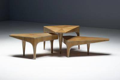 Postmodern Oak Nesting Coffee Tables Italy 1980s