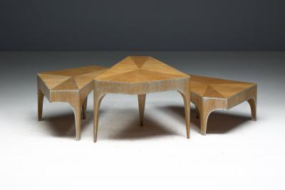 Postmodern Oak Nesting Coffee Tables Italy 1980s