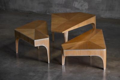 Postmodern Oak Nesting Coffee Tables Italy 1980s