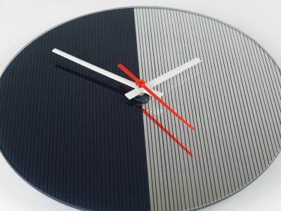 Postmodern Striped Mirror Glass Black White Wall Clock 1980s England