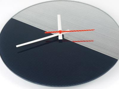 Postmodern Striped Mirror Glass Black White Wall Clock 1980s England