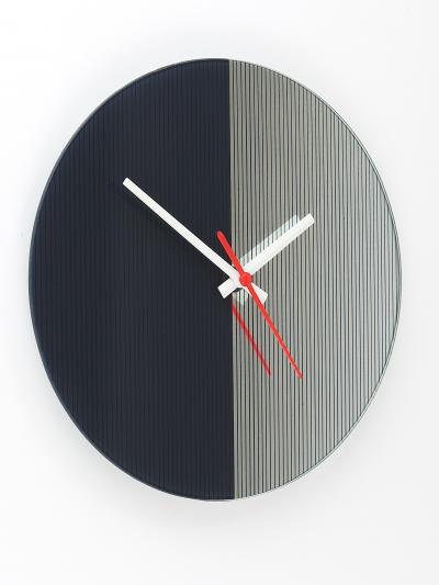 Postmodern Striped Mirror Glass Black White Wall Clock 1980s England