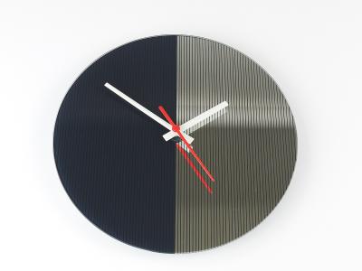 Postmodern Striped Mirror Glass Black White Wall Clock 1980s England