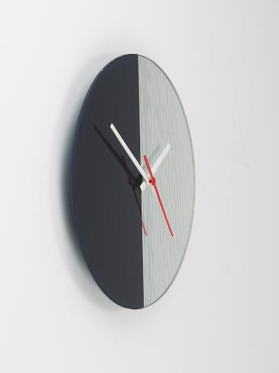 Postmodern Striped Mirror Glass Black White Wall Clock 1980s England