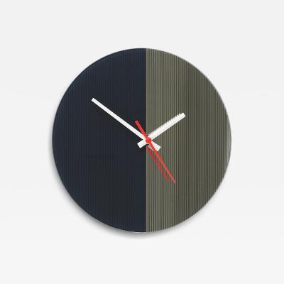 Postmodern Striped Mirror Glass Black White Wall Clock 1980s England