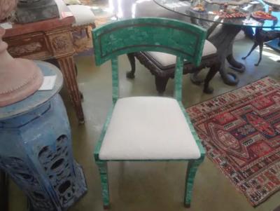 Postmodern Tessellated Stone And Brass Klismos Chair By Maitland Smith