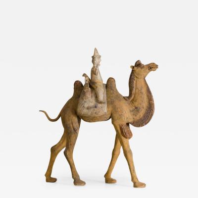 Pottery Figure of Bactrian Camel with Foreign Rider and Dog on Saddle