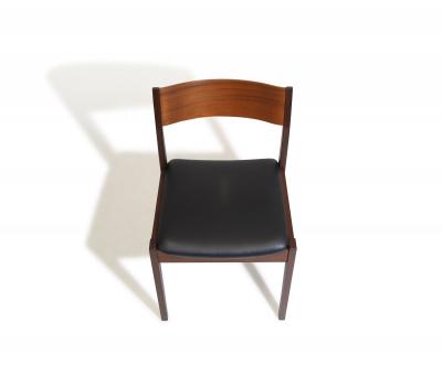 Poul Cadovius Midcentury CADO Danish Teak Dining Chairs in Black Leather