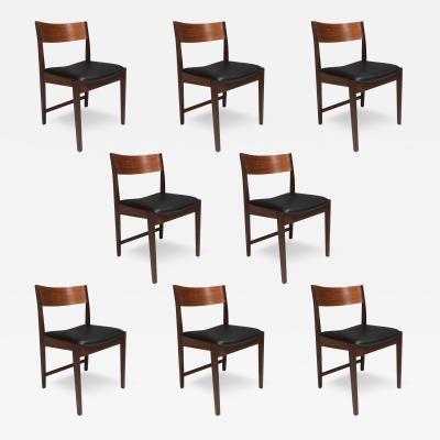 Poul Cadovius Midcentury CADO Danish Teak Dining Chairs in Black Leather