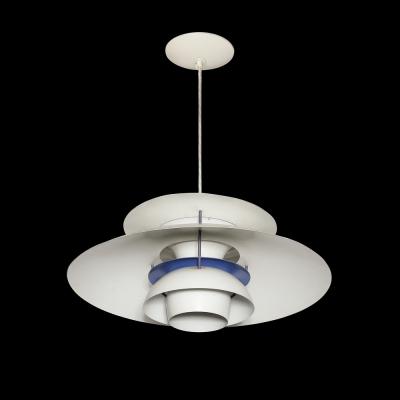 Poul Henningsen Mid Century PH5 Pendant White Blue Enamel Chandelier by Poul Henningsen